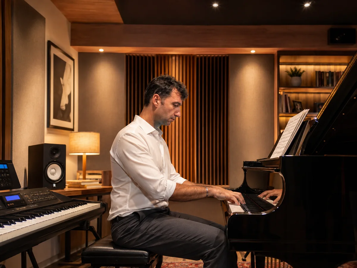 Diego Rossi al pianoforte nel suo percorso tra formazione classica, musica moderna e tastiere